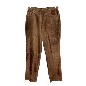 Chandler Hill Womens Plus Brown Suede Pants Washable Leather High Rise size 18